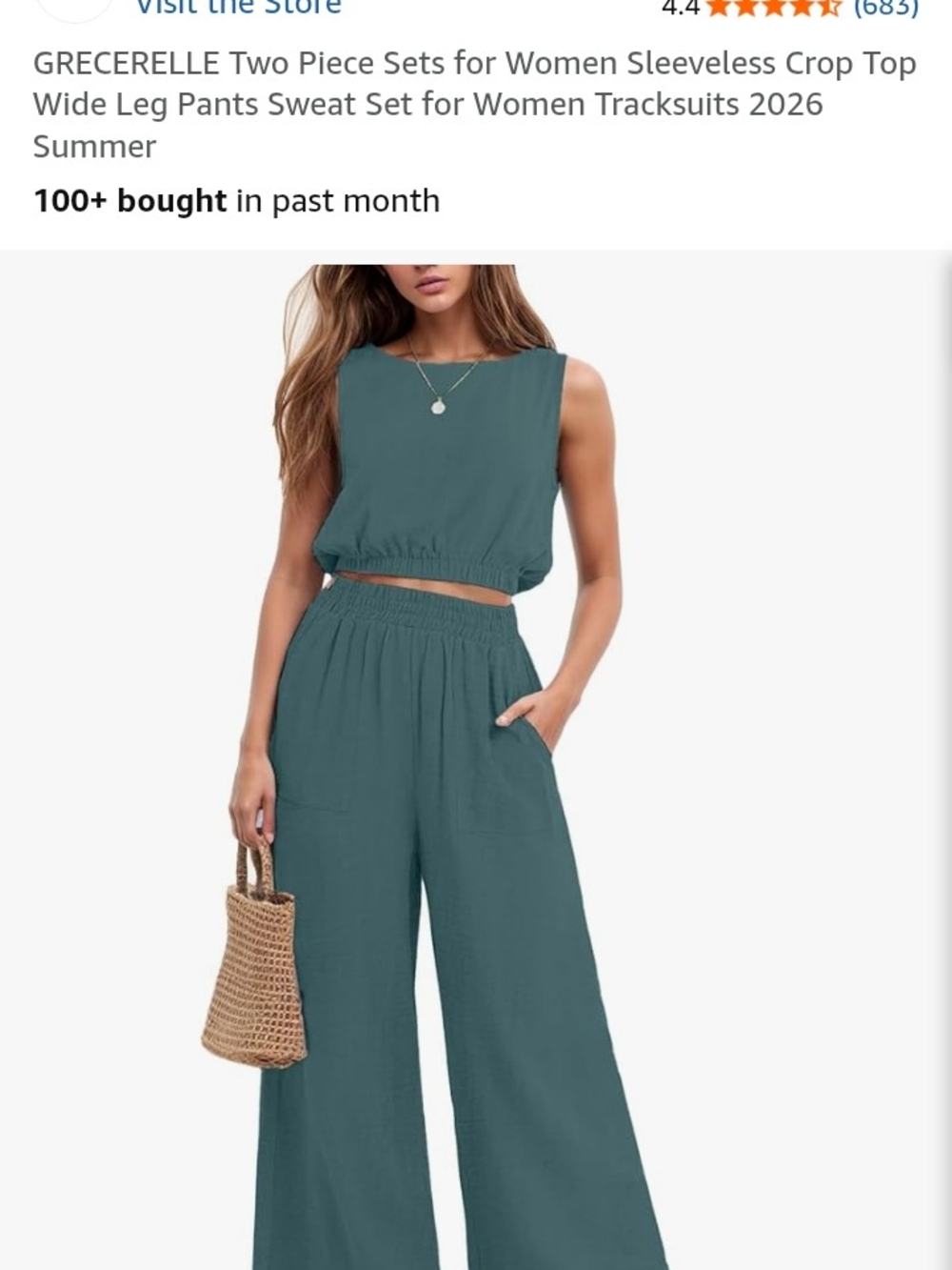 NWT Sleeveless Wide Leg Two-Piece Set in Teal